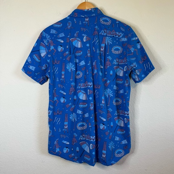 Mokuyobi Blue Beach Vacation Theme Short Sleeve Button Front Quirky Shirt Size S - Picture 6 of 12